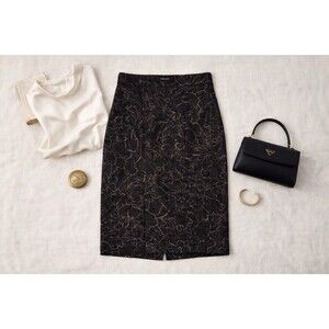 Elie Tahari Wool Pencil Skirt Black Minimalist Workwear Career Office Size 4